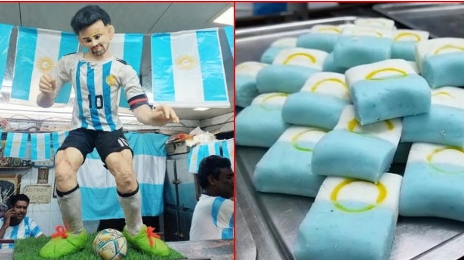 বিশ্বকাপ ফুটবল: ১৭ কেজি ক্ষীর দিয়ে মেসির প্রতিকৃতি!