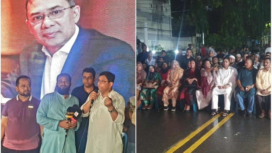 ধানমণ্ডিতে এলইডি স্ক্রিনে তারেক রহমানের সাক্ষাৎকার প্রদর্শন
